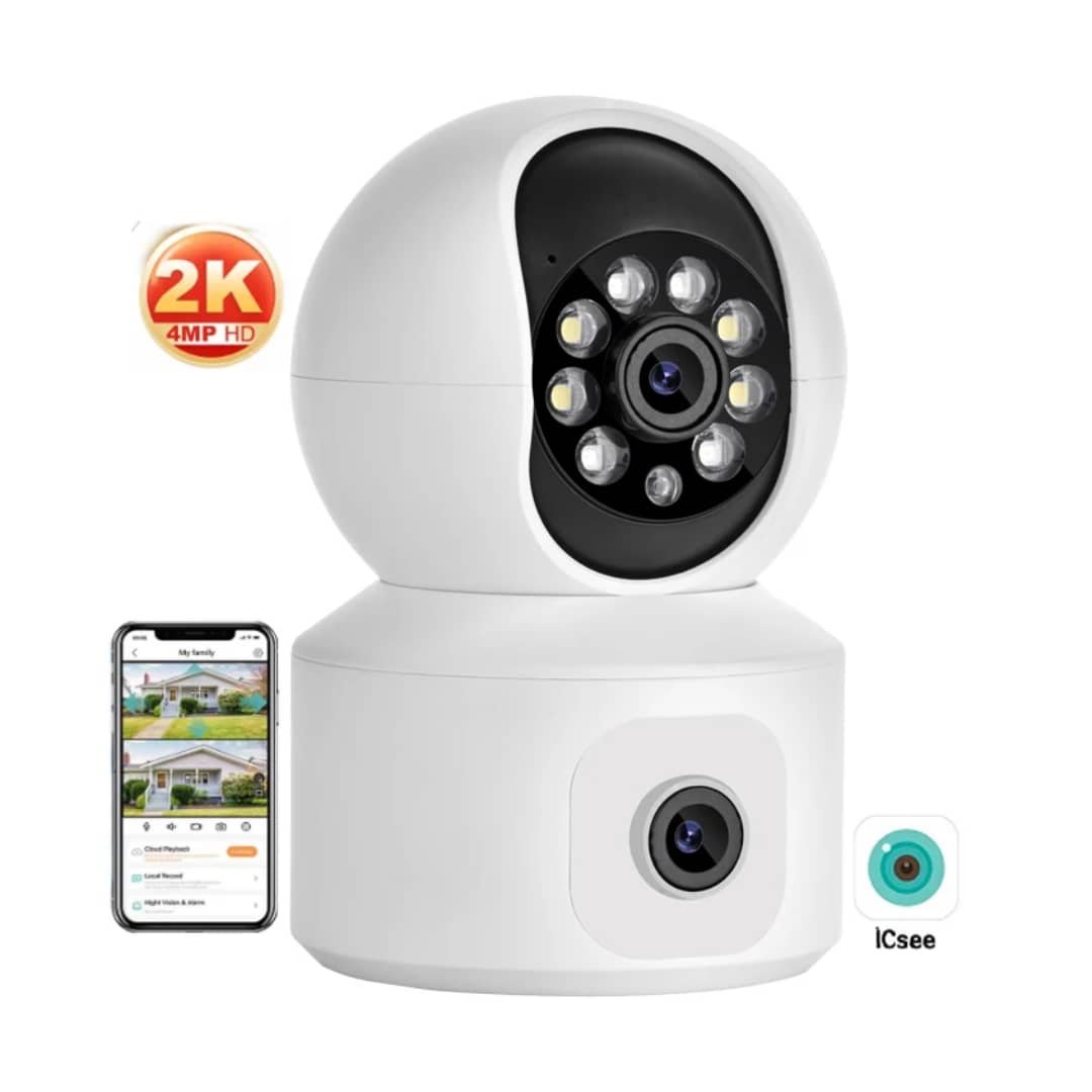 Caméra de surveillance WiFi 2K double objectif – Rotative 360°